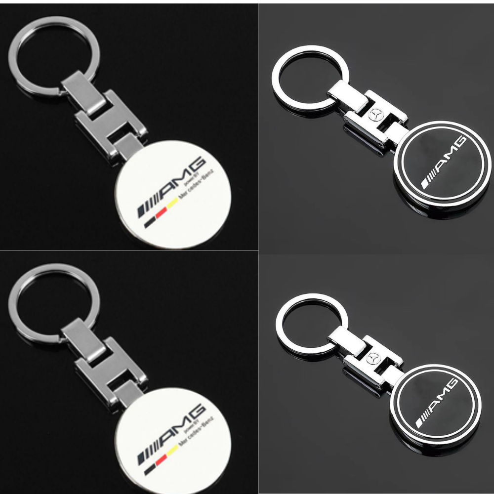 Mercedes-AMG Metal Keychain – Premium AMG Logo Key Ring | Black & White | Zinc Alloy Car Keychain | 90×35mm | 39g