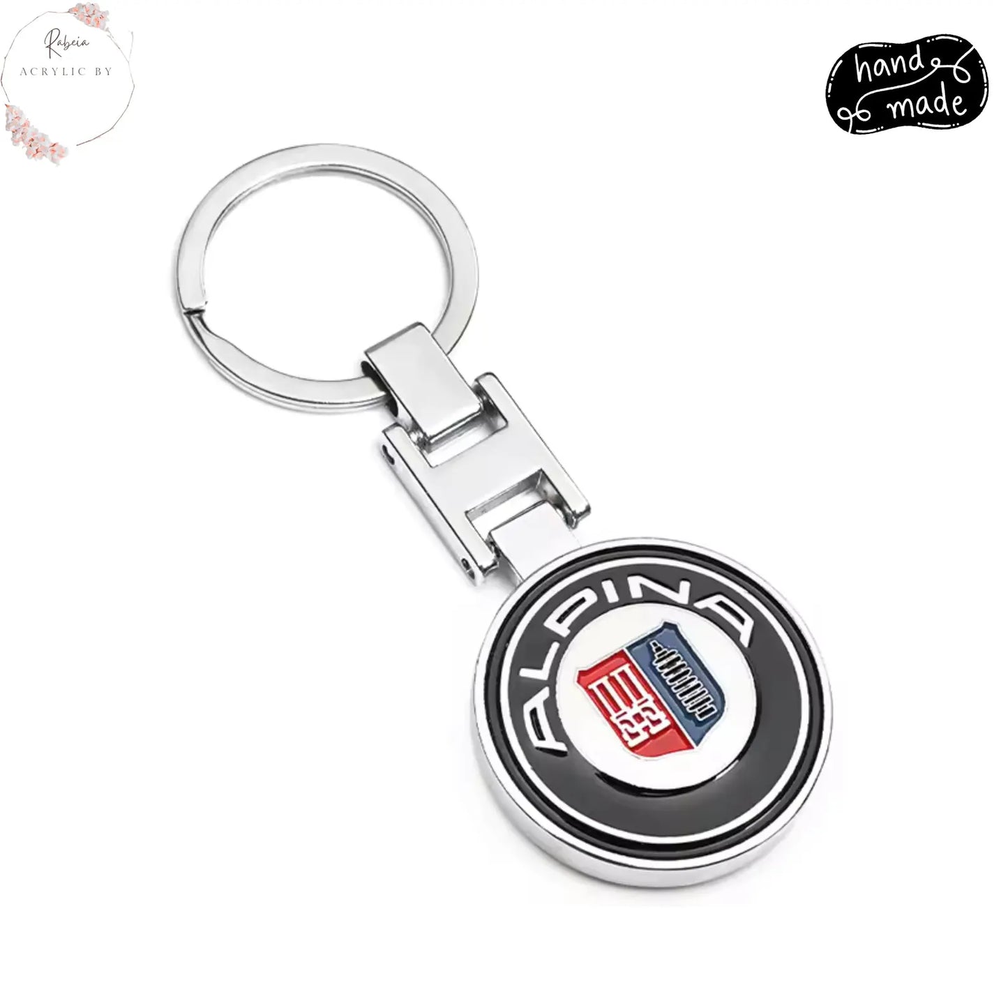 BMW Metal & Leather Keychain – Premium BMW ///M & ALPINA Logo Key Ring | White Blue, Black, Silver | 90×34mm | 37g