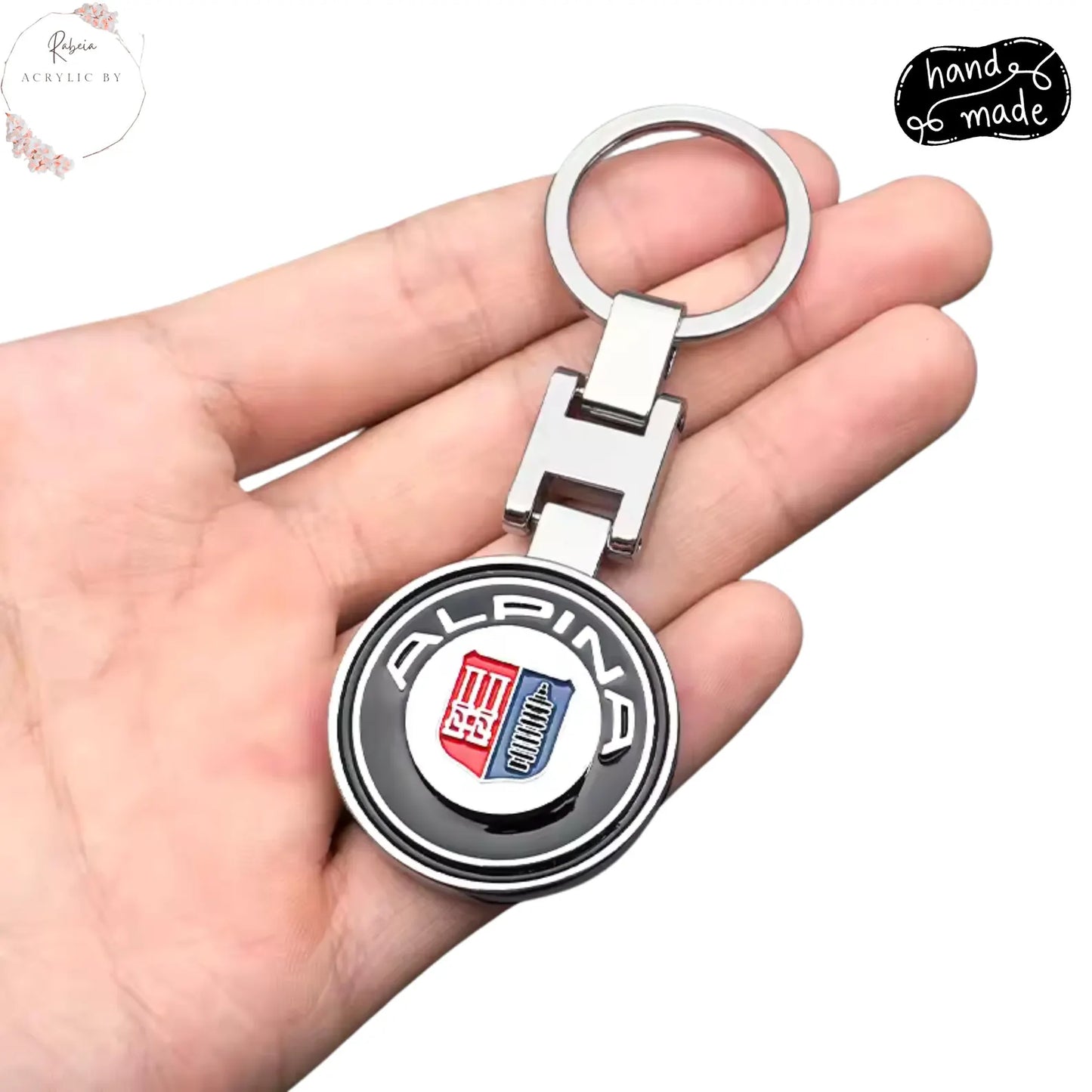 BMW Metal & Leather Keychain – Premium BMW ///M & ALPINA Logo Key Ring | White Blue, Black, Silver | 90×34mm | 37g