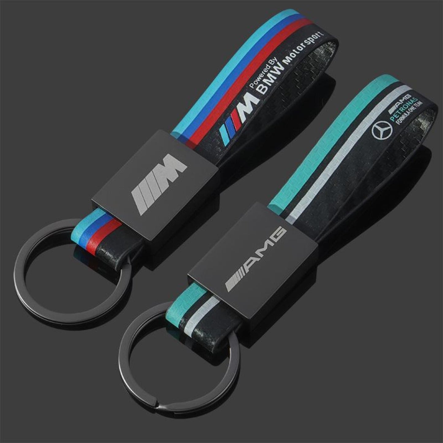 Rectangle Black Metal Car Keychain | AMG & ///M Premium Key Ring | Luxury Auto Keychain Gift (130mm, 31g)