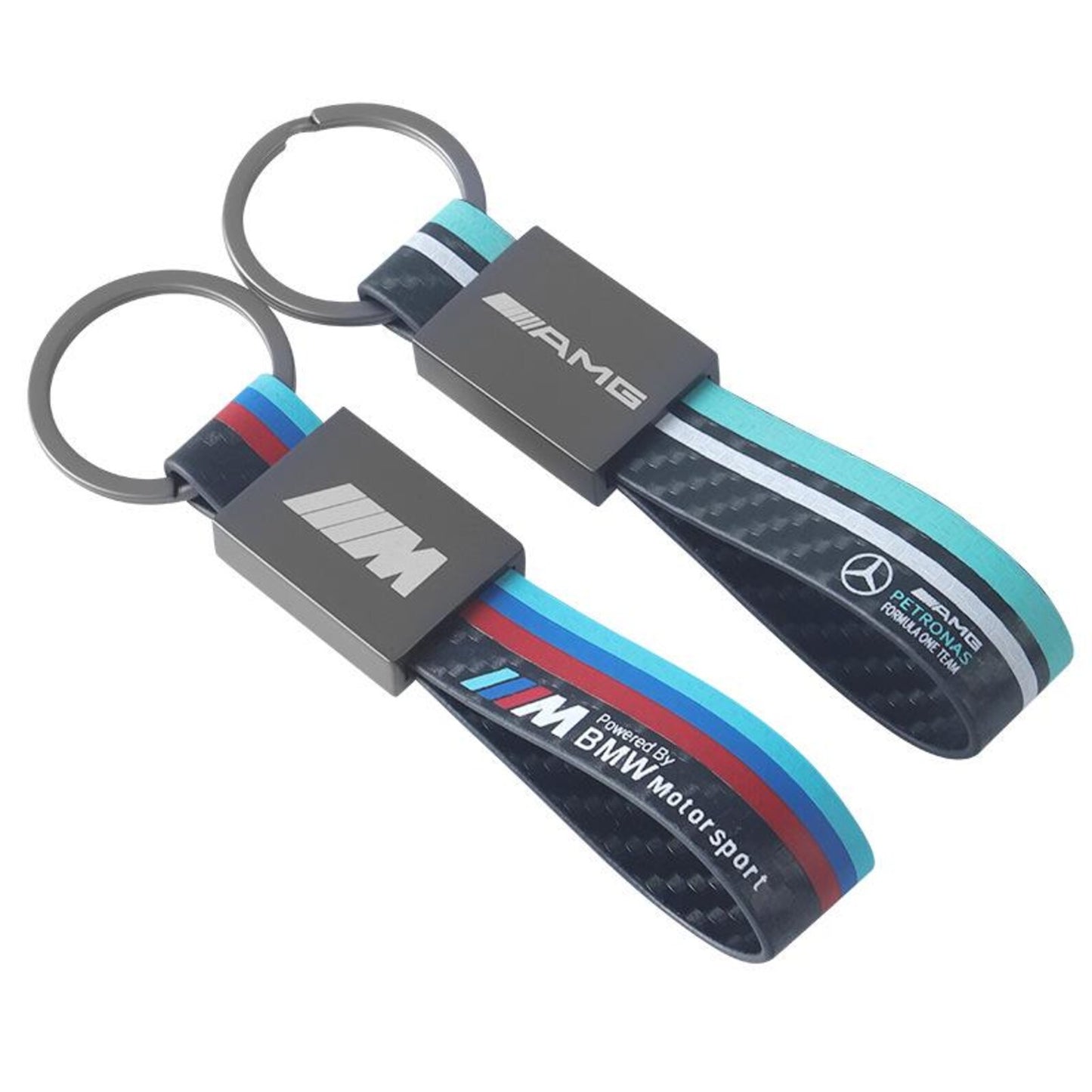 Rectangle Black Metal Car Keychain | AMG & ///M Premium Key Ring | Luxury Auto Keychain Gift (130mm, 31g)