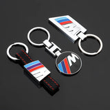BMW Metal & Leather Keychain – Premium BMW ///M & ALPINA Logo Key Ring | White Blue, Black, Silver | 90×34mm | 37g