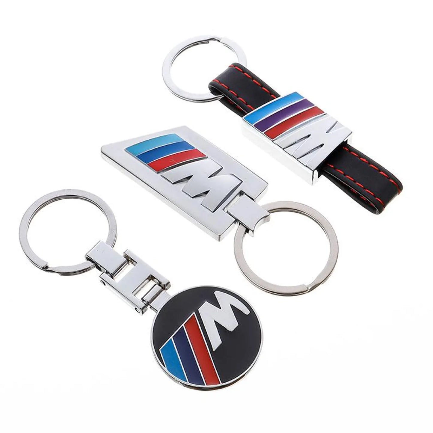 BMW Metal & Leather Keychain – Premium BMW ///M & ALPINA Logo Key Ring | White Blue, Black, Silver | 90×34mm | 37g