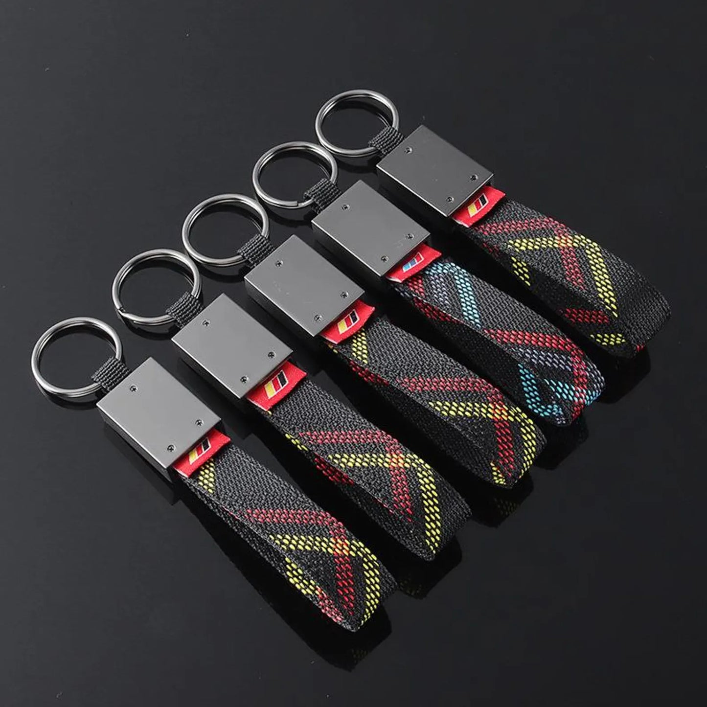 Rectangle Black Leather Keychain for Mercedes AMG, BMW ///M, Audi RS, Audi S Line & Volkswagen R – Premium Metal Car Keyring | 166mm