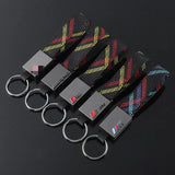 Rectangle Black Leather Keychain for Mercedes AMG, BMW ///M, Audi RS, Audi S Line & Volkswagen R – Premium Metal Car Keyring | 166mm