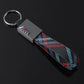 Rectangle Black Leather Keychain for Mercedes AMG, BMW ///M, Audi RS, Audi S Line & Volkswagen R – Premium Metal Car Keyring | 166mm