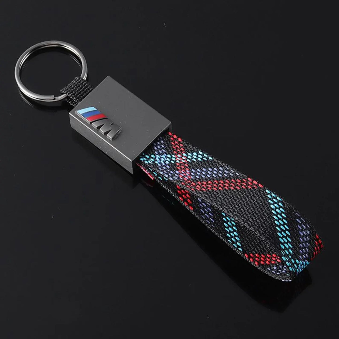 Rectangle Black Leather Keychain for Mercedes AMG, BMW ///M, Audi RS, Audi S Line & Volkswagen R – Premium Metal Car Keyring | 166mm