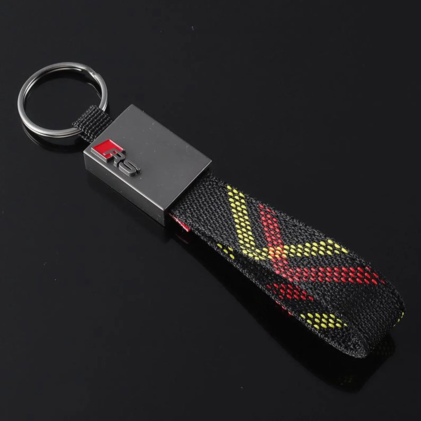 Rectangle Black Leather Keychain for Mercedes AMG, BMW ///M, Audi RS, Audi S Line & Volkswagen R – Premium Metal Car Keyring | 166mm