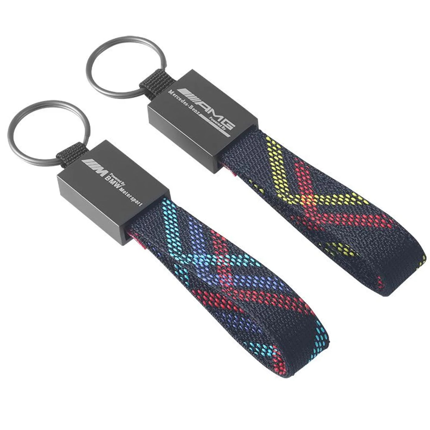 AMG / BMW ///M Rectangle Black Keychain – Premium Leather & Metal Car Keyring for Mercedes-Benz AMG & BMW M | 166mm