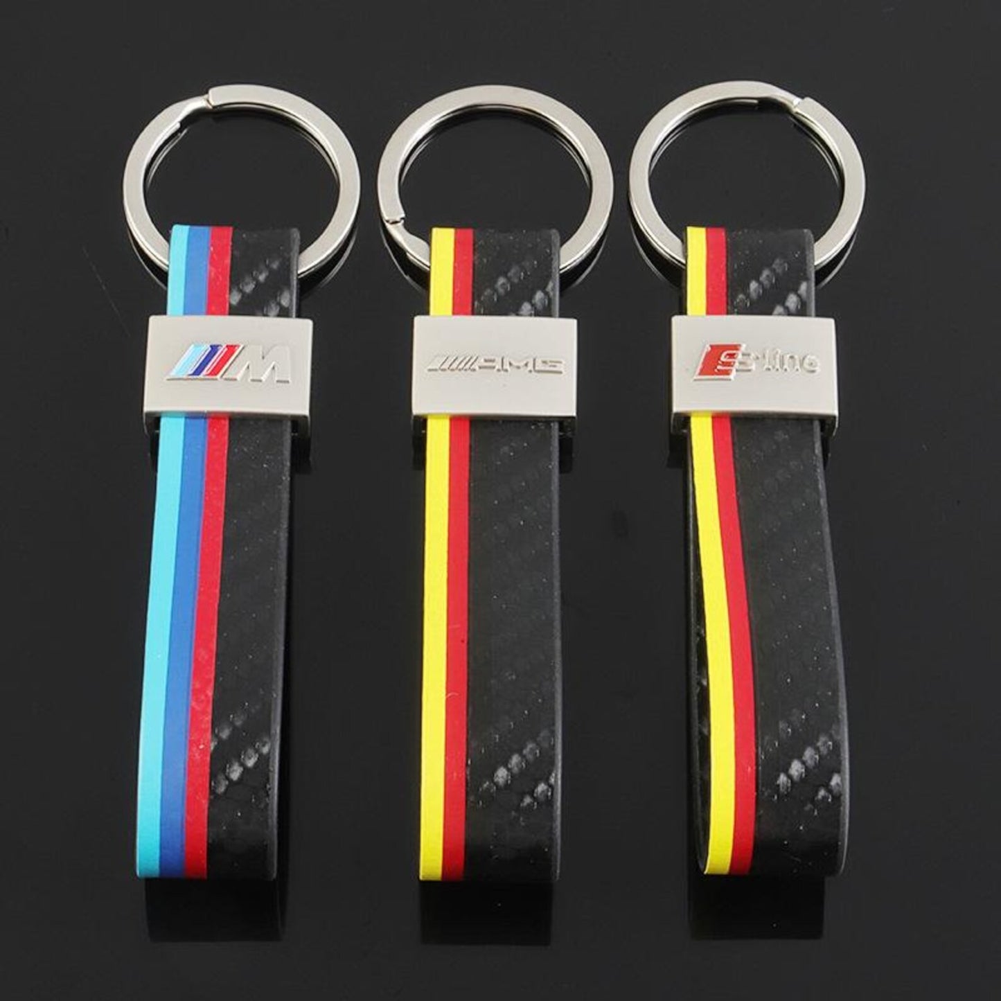 Middle Stripe Colored Tape Car Keychain | AMG, ///M & S Line Metal Key Ring | Premium Auto Keychain Gift (120mm, 18g)