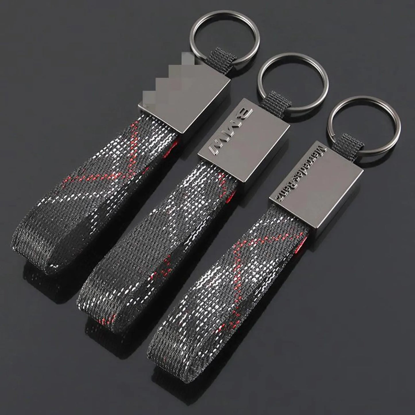 Rectangle Black Leather Keychain for Mercedes-Benz, BMW & Volkswagen – Premium Metal Car Keyring | 158mm