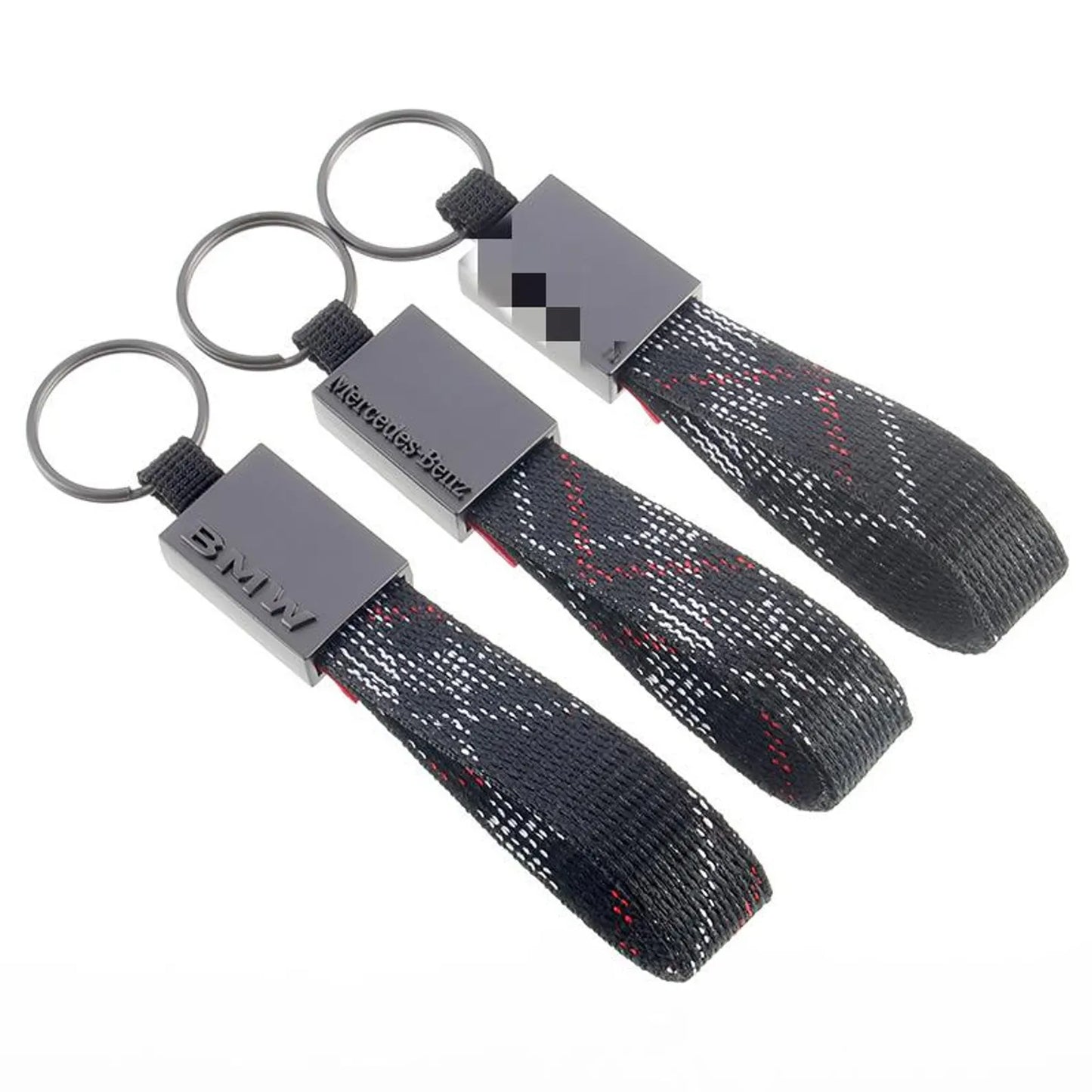 Rectangle Black Leather Keychain for Mercedes-Benz, BMW & Volkswagen – Premium Metal Car Keyring | 158mm