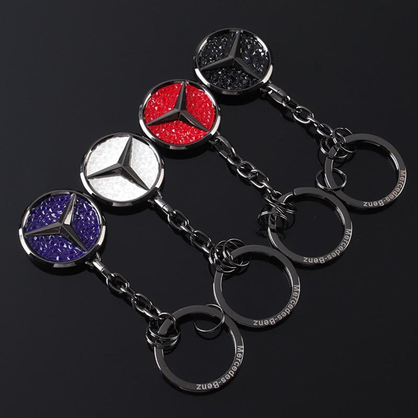 Mercedes Rhinestone Keychain – Luxury Metal Car Key Ring for Mercedes-Benz | Black, Red, White & Blue | 109mm