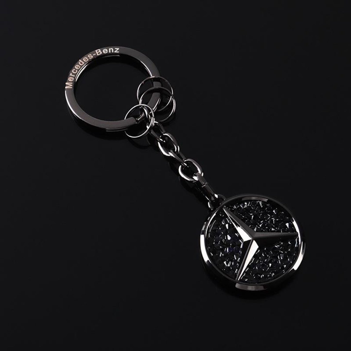 Mercedes Rhinestone Keychain – Luxury Metal Car Key Ring for Mercedes-Benz | Black, Red, White & Blue | 109mm