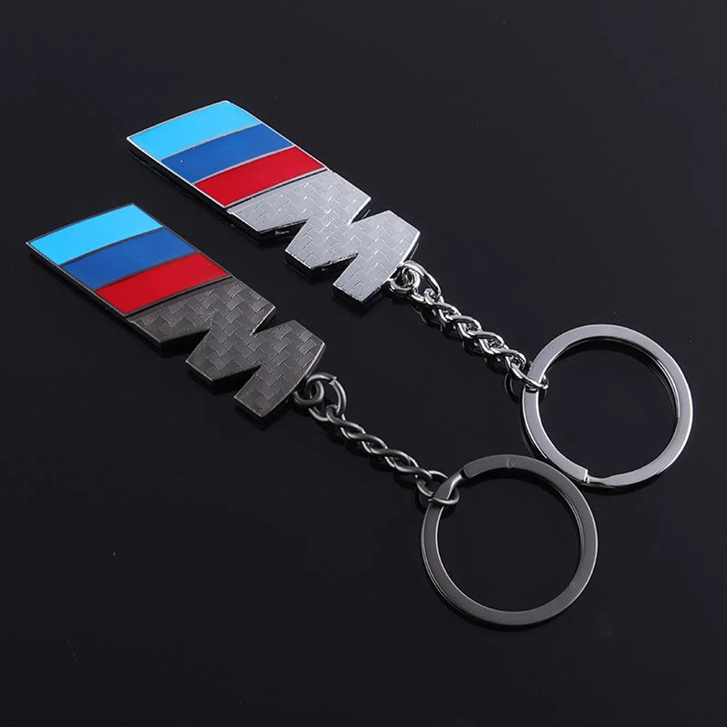 BMW Metal Carbon Fiber Keychain – Premium Car Key Ring in Silver & Black – Luxury BMW Key Holder