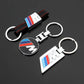 BMW Metal & Leather Keychain – Premium BMW ///M & ALPINA Logo Key Ring | White Blue, Black, Silver | 90×34mm | 37g