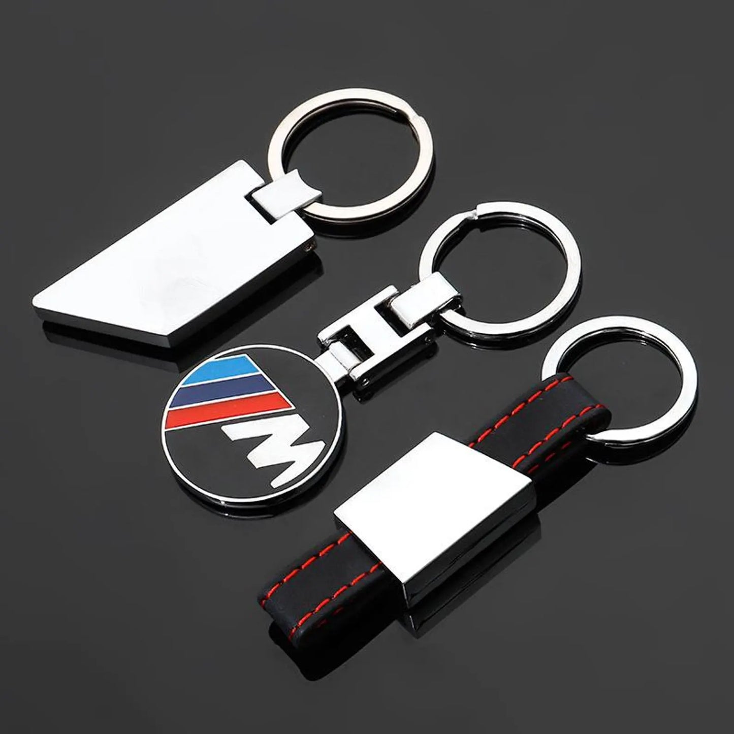 BMW Metal & Leather Keychain – Premium BMW ///M & ALPINA Logo Key Ring | White Blue, Black, Silver | 90×34mm | 37g