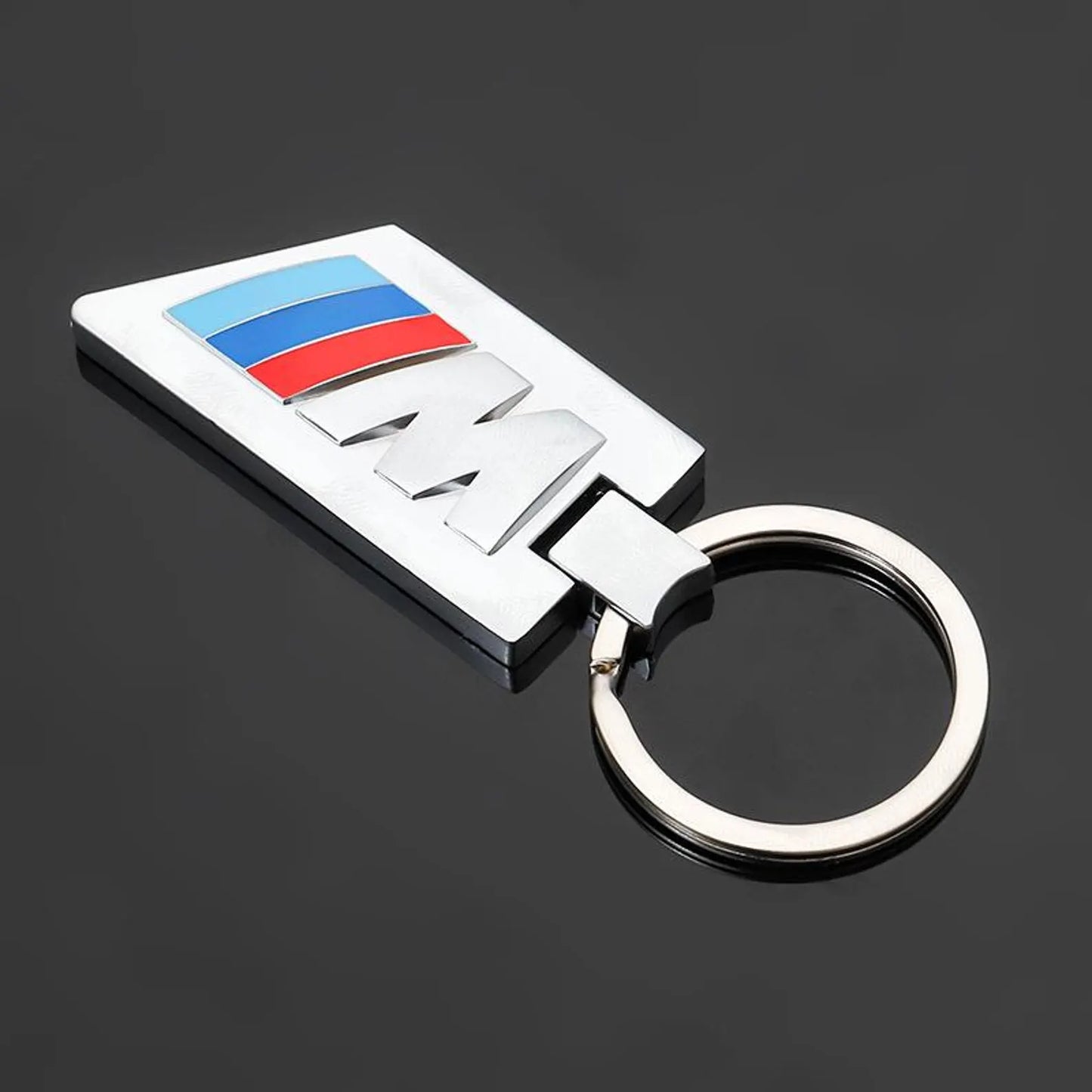 BMW Metal & Leather Keychain – Premium BMW ///M & ALPINA Logo Key Ring | White Blue, Black, Silver | 90×34mm | 37g