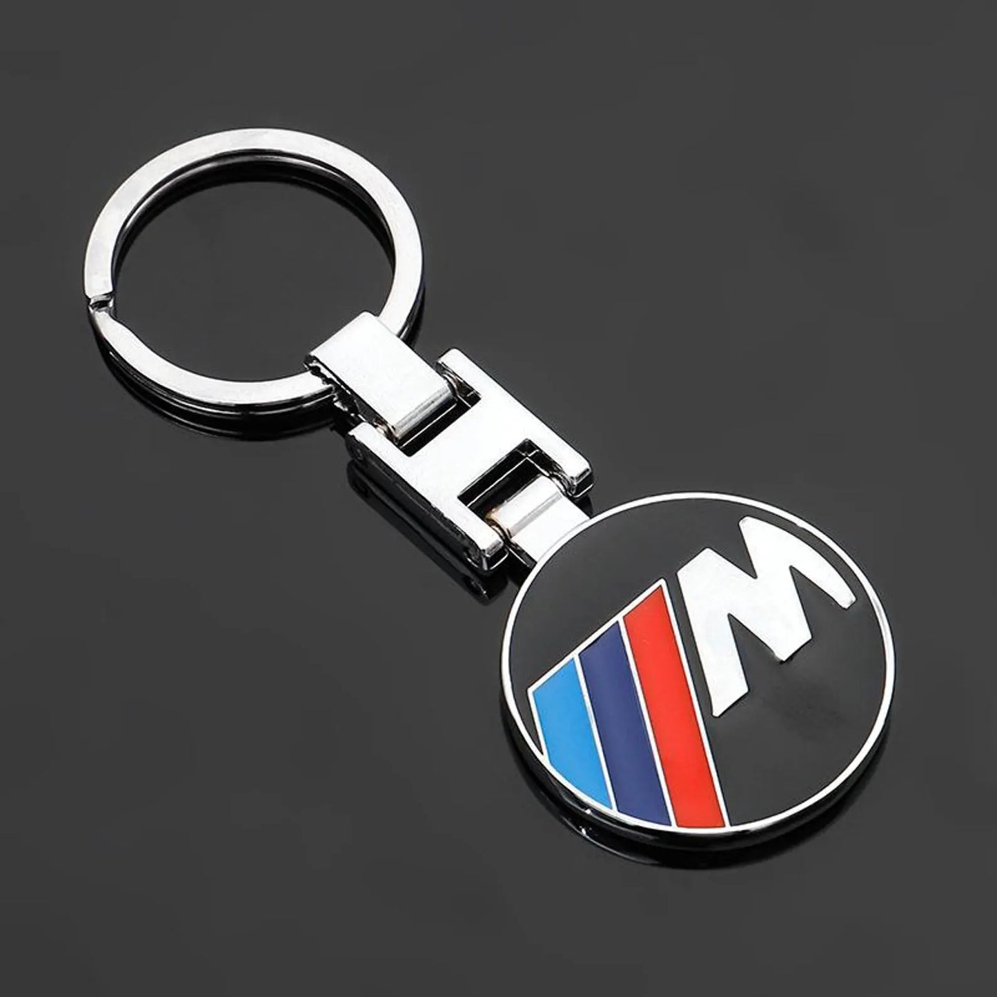 BMW Metal & Leather Keychain – Premium BMW ///M & ALPINA Logo Key Ring | White Blue, Black, Silver | 90×34mm | 37g