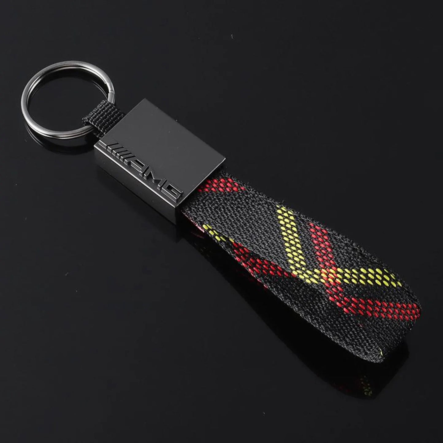 Rectangle Black Leather Keychain for Mercedes AMG, BMW ///M, Audi RS, Audi S Line & Volkswagen R – Premium Metal Car Keyring | 166mm