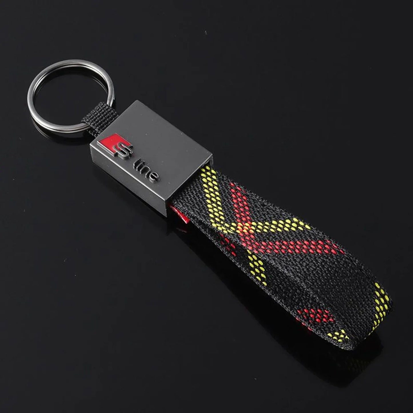 Rectangle Black Leather Keychain for Mercedes AMG, BMW ///M, Audi RS, Audi S Line & Volkswagen R – Premium Metal Car Keyring | 166mm