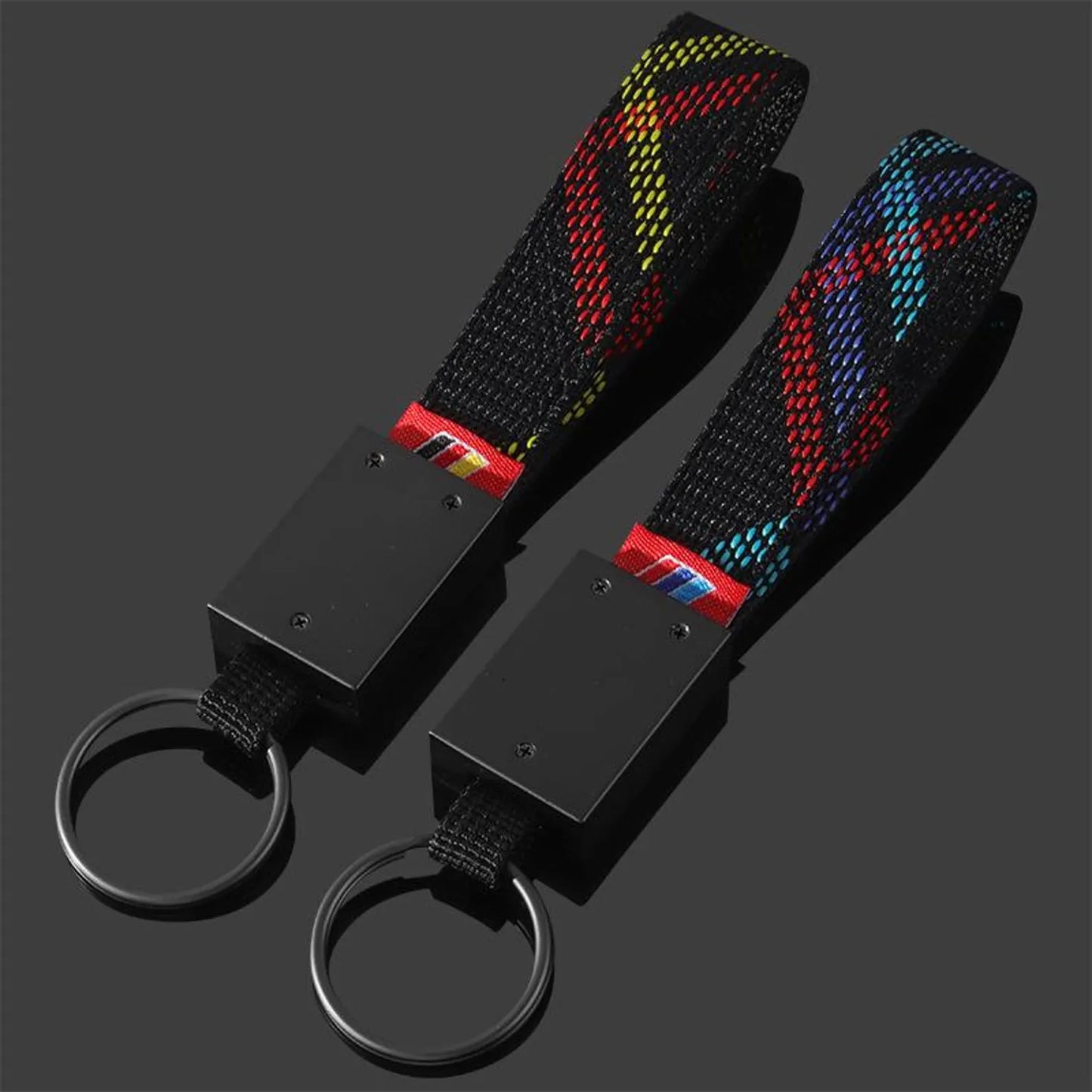 AMG / BMW ///M Rectangle Black Keychain – Premium Leather & Metal Car Keyring for Mercedes-Benz AMG & BMW M | 166mm