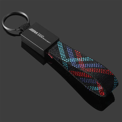AMG / BMW ///M Rectangle Black Keychain – Premium Leather & Metal Car Keyring for Mercedes-Benz AMG & BMW M | 166mm