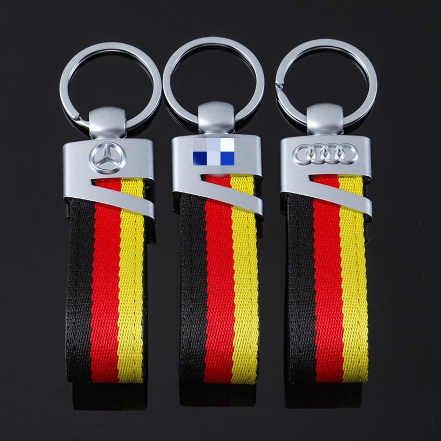 V Hook Silver Keychain for Audi 4 Rings, Mercedes-Benz Star & Volkswagen VW Blue – Premium Metal Car Keyring | 114×26mm