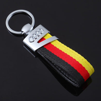 V Hook Silver Keychain for Audi 4 Rings, Mercedes-Benz Star & Volkswagen VW Blue – Premium Metal Car Keyring | 114×26mm
