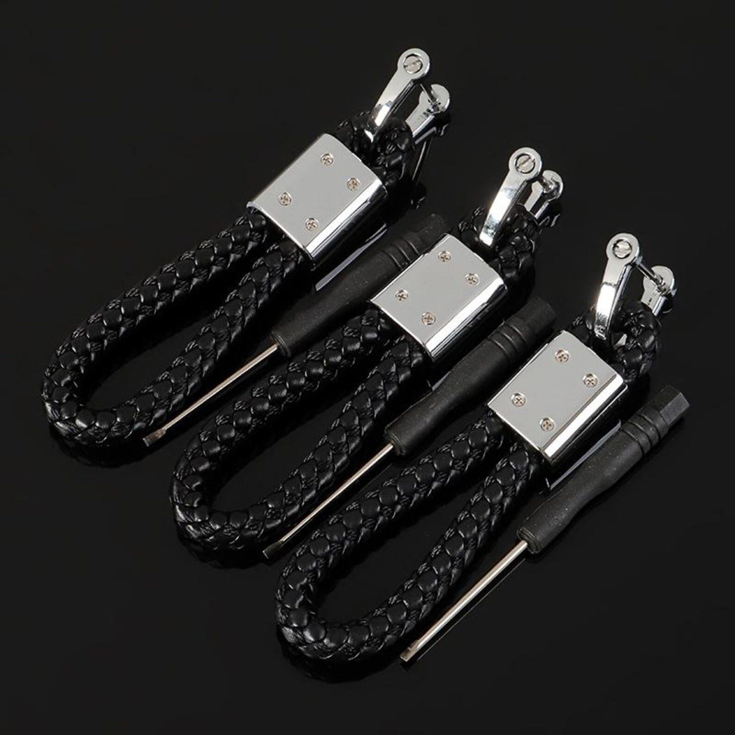 Braided Leather Rope Car Keychain – Premium Metal Key Ring for AMG, ///M & RS | 119mm | 25g Luxury Key Chain