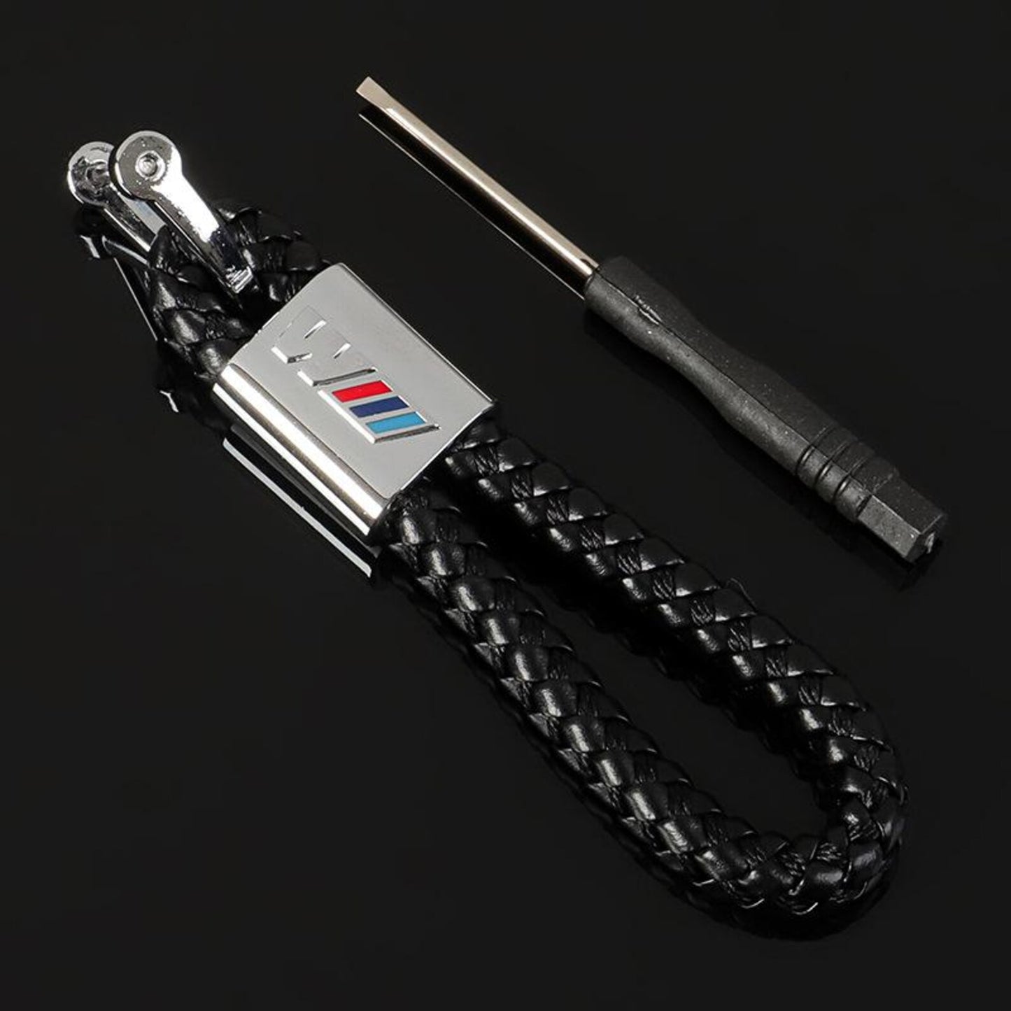 Braided Leather Rope Car Keychain – Premium Metal Key Ring for AMG, ///M & RS | 119mm | 25g Luxury Key Chain