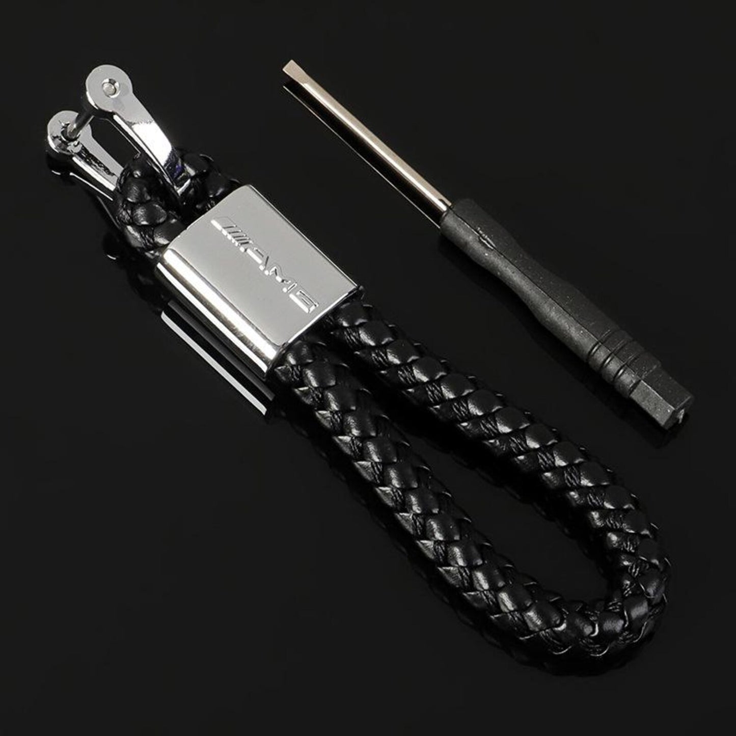 Braided Leather Rope Car Keychain – Premium Metal Key Ring for AMG, ///M & RS | 119mm | 25g Luxury Key Chain