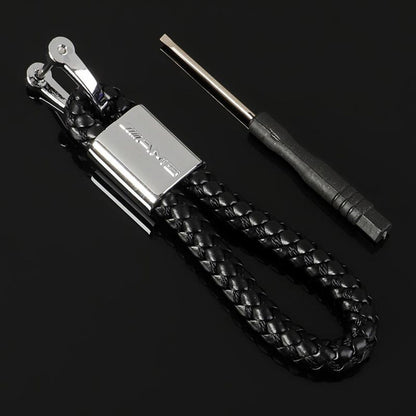 Braided Leather Rope Car Keychain – Premium Metal Key Ring for AMG, ///M & RS | 119mm | 25g Luxury Key Chain