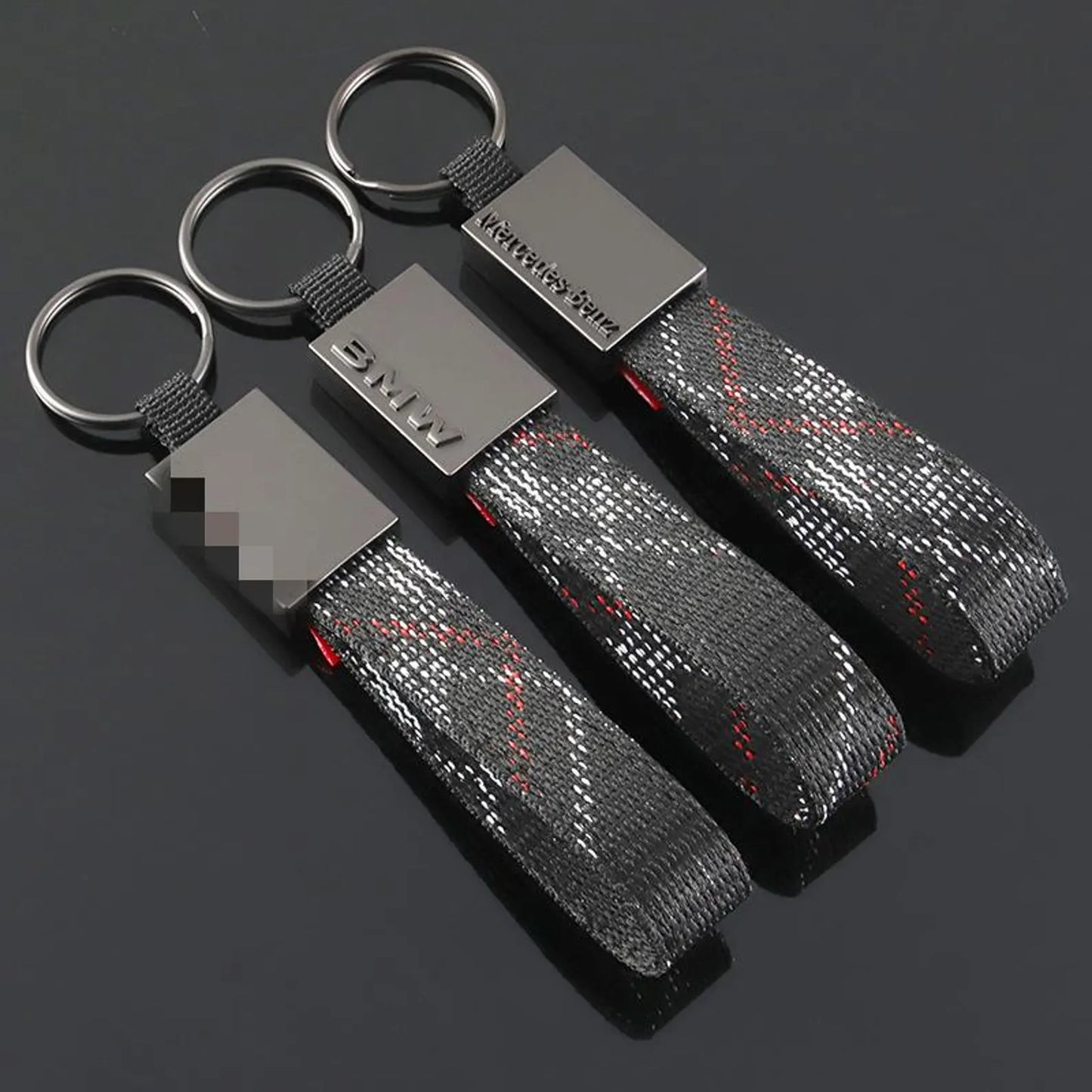 Rectangle Black Leather Keychain for Mercedes-Benz, BMW & Volkswagen – Premium Metal Car Keyring | 158mm