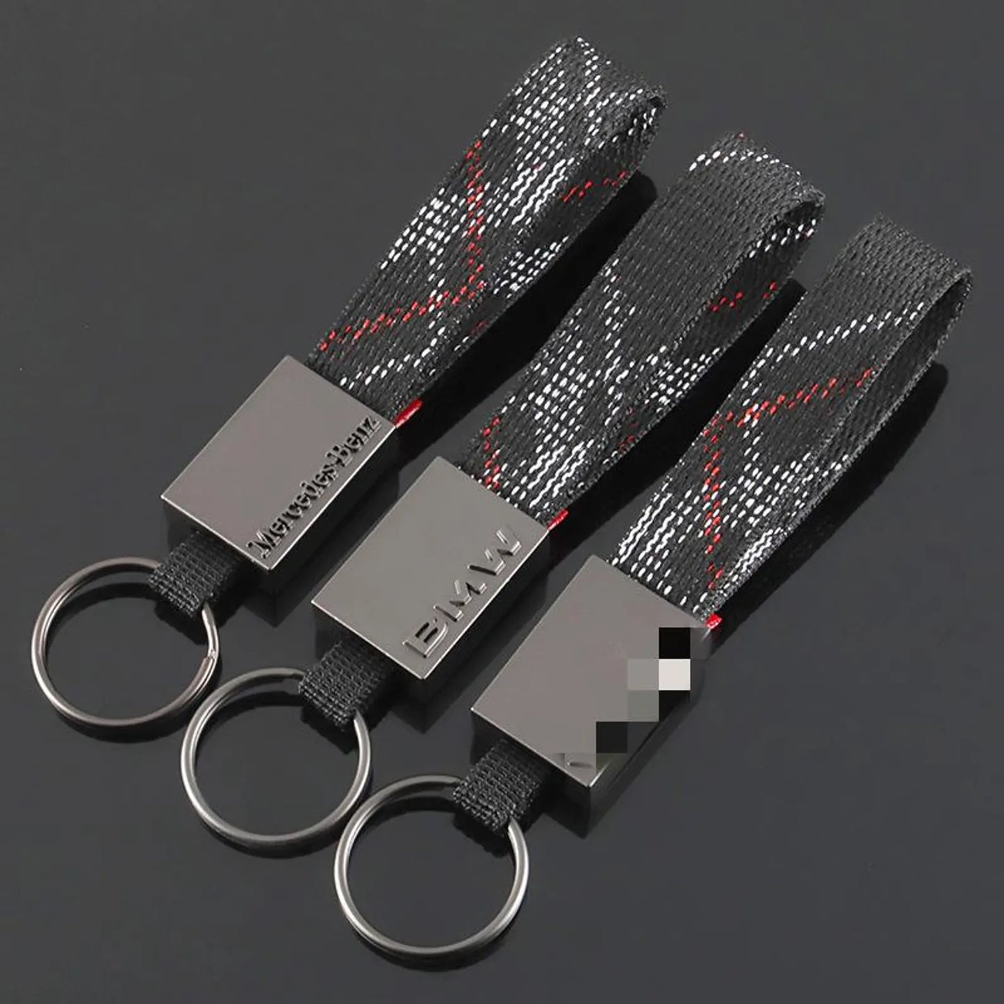 Rectangle Black Leather Keychain for Mercedes-Benz, BMW & Volkswagen – Premium Metal Car Keyring | 158mm