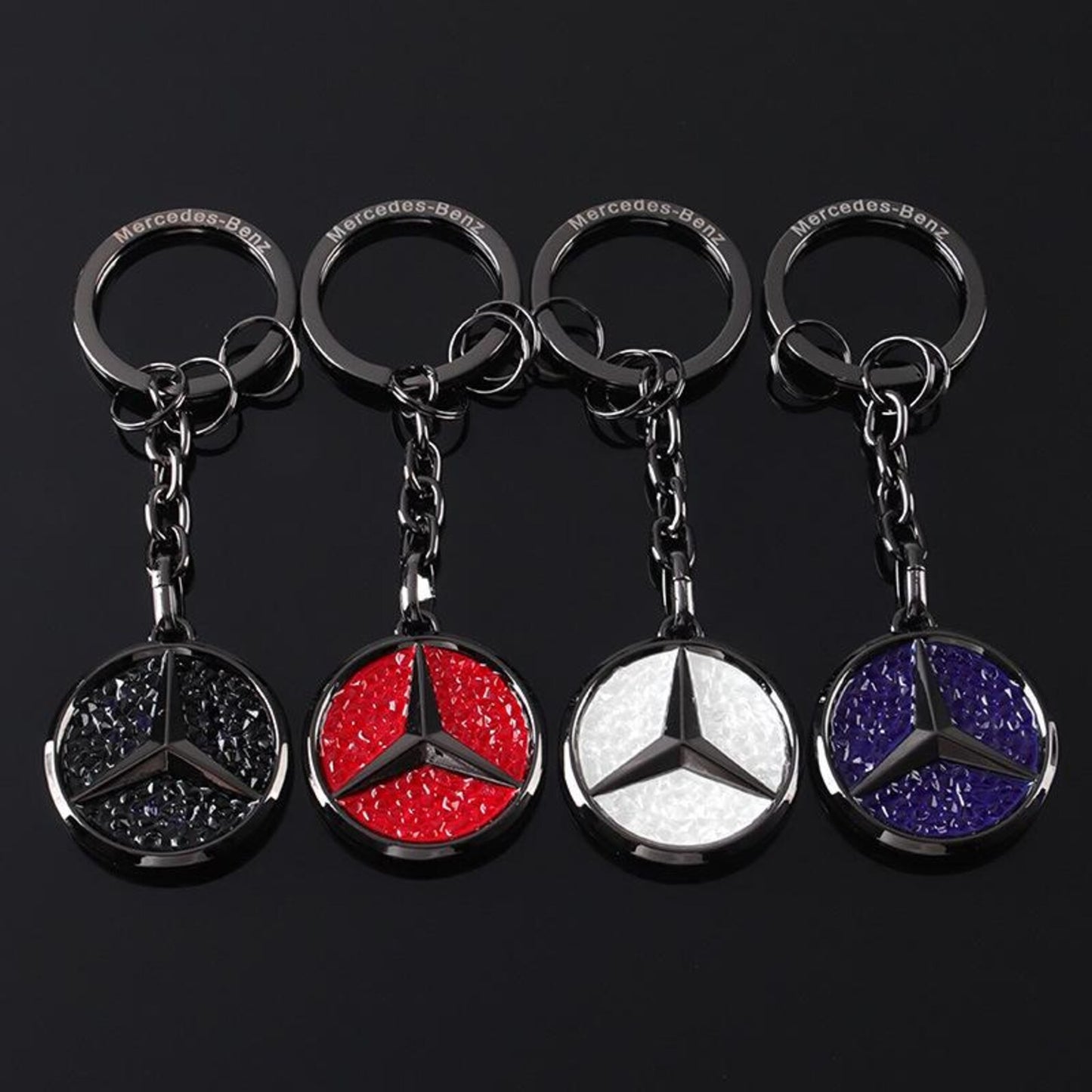 Mercedes Rhinestone Keychain – Luxury Metal Car Key Ring for Mercedes-Benz | Black, Red, White & Blue | 109mm