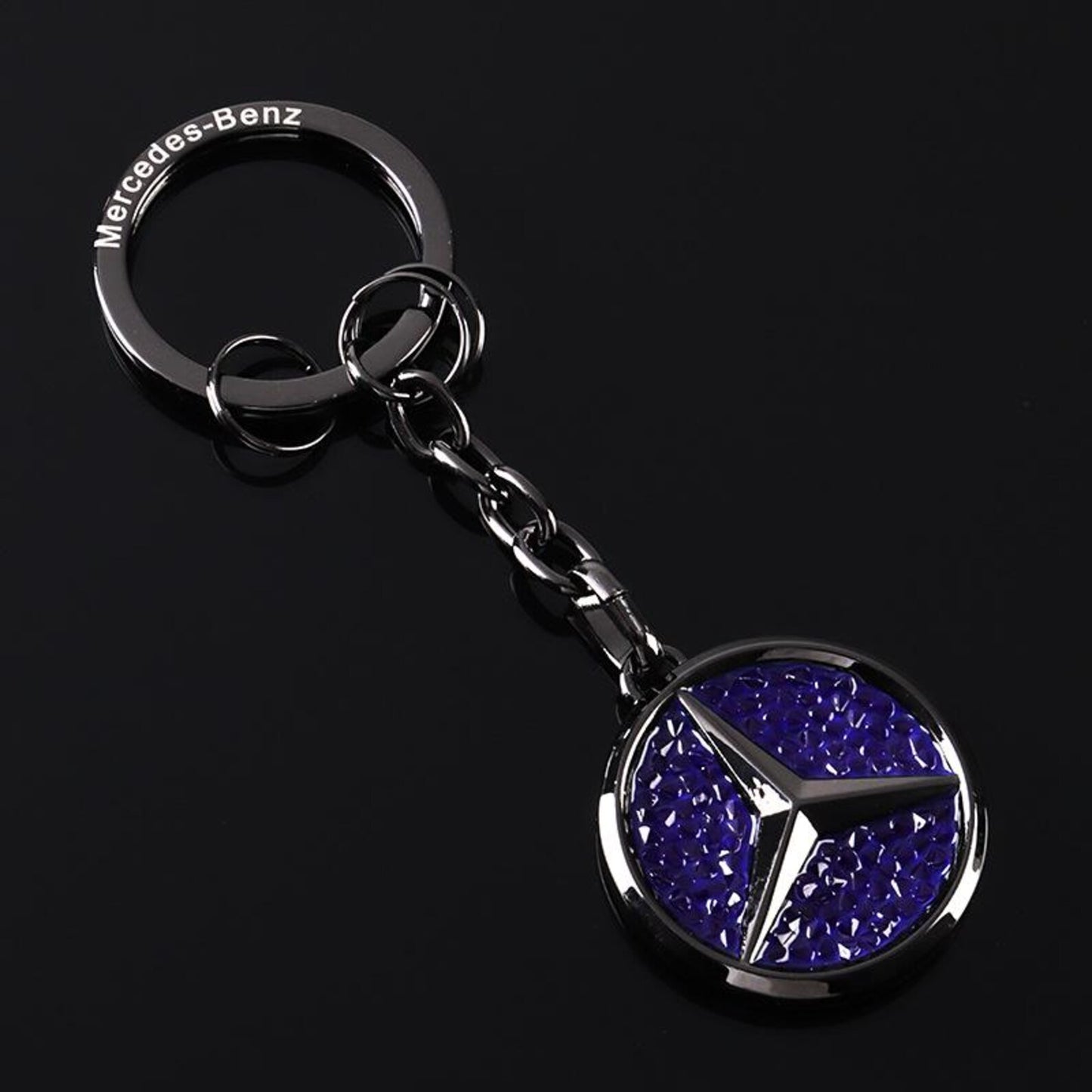 Mercedes Rhinestone Keychain – Luxury Metal Car Key Ring for Mercedes-Benz | Black, Red, White & Blue | 109mm