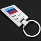 BMW Metal & Leather Keychain – Premium BMW ///M & ALPINA Logo Key Ring | White Blue, Black, Silver | 90×34mm | 37g
