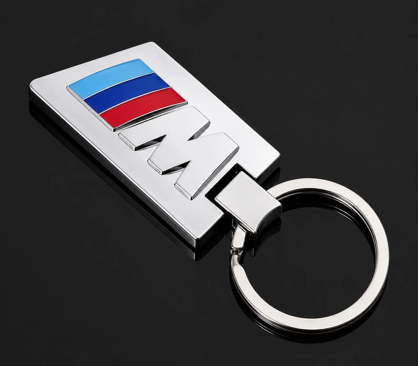 BMW Metal & Leather Keychain – Premium BMW ///M & ALPINA Logo Key Ring | White Blue, Black, Silver | 90×34mm | 37g