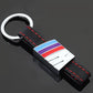 BMW Metal & Leather Keychain – Premium BMW ///M & ALPINA Logo Key Ring | White Blue, Black, Silver | 90×34mm | 37g