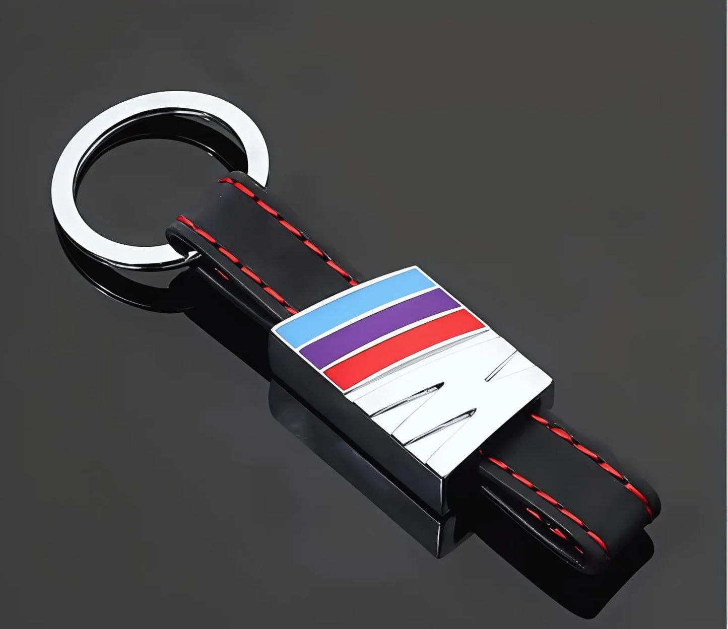 BMW Metal & Leather Keychain – Premium BMW ///M & ALPINA Logo Key Ring | White Blue, Black, Silver | 90×34mm | 37g