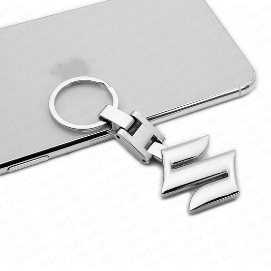 Suzuki Chrome Metal Keychain – Premium Suzuki Logo Key Ring | Zinc Alloy Car Keychain | 89×36mm | 31g