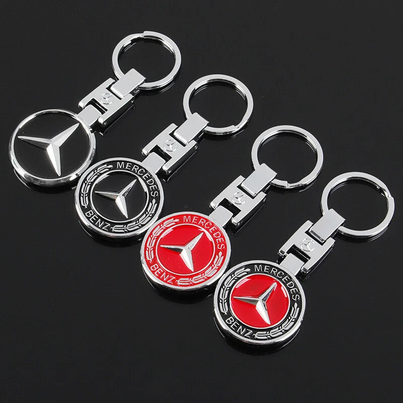 Mercedes-Benz Star Metal Keychain – Premium Wheat Pattern Logo Key Ring | Black Gold, Black Red & Full Red | 90×35mm | 30g