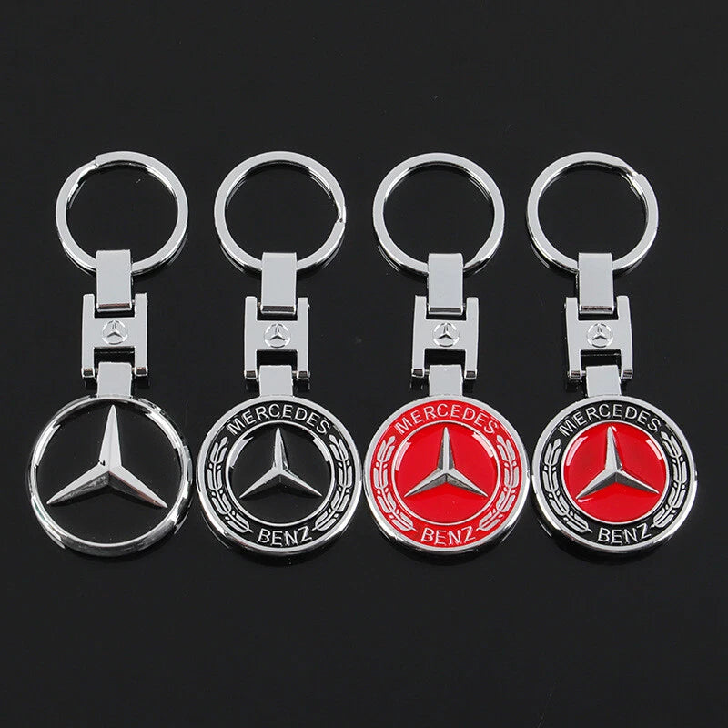 Mercedes-Benz Star Metal Keychain – Premium Wheat Pattern Logo Key Ring | Black Gold, Black Red & Full Red | 90×35mm | 30g