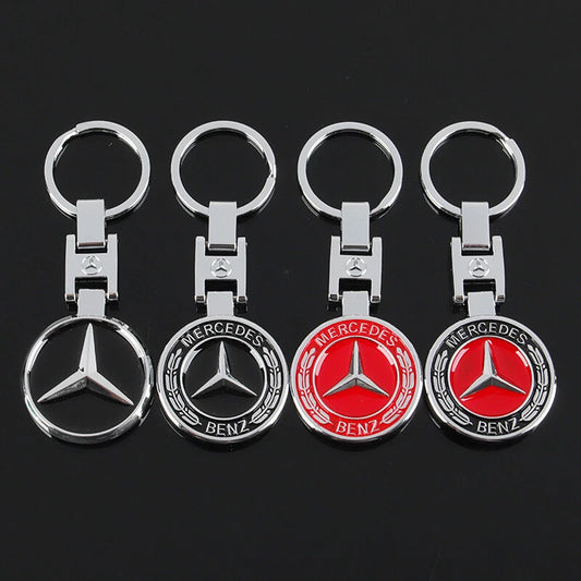Mercedes-Benz Star Metal Keychain – Premium Wheat Pattern Logo Key Ring | Black Gold, Black Red & Full Red | 90×35mm | 30g
