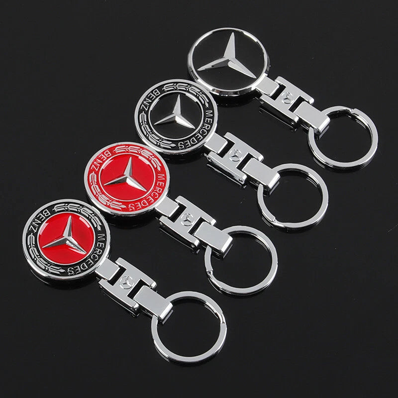 Mercedes-Benz Star Metal Keychain – Premium Wheat Pattern Logo Key Ring | Black Gold, Black Red & Full Red | 90×35mm | 30g