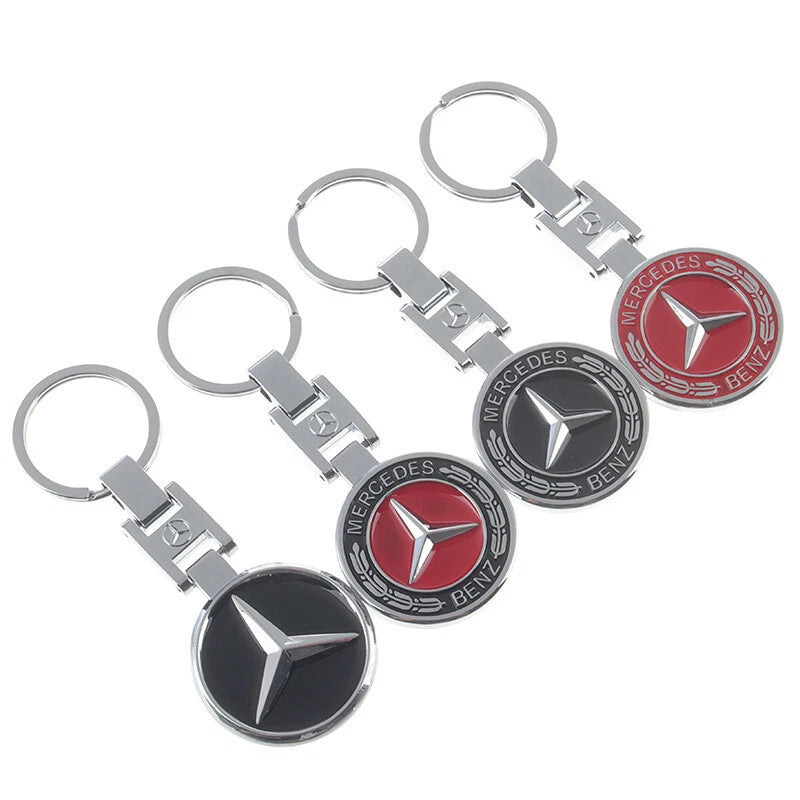 Mercedes-Benz Star Metal Keychain – Premium Wheat Pattern Logo Key Ring | Black Gold, Black Red & Full Red | 90×35mm | 30g