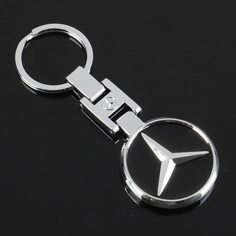 Mercedes-Benz Star Metal Keychain – Premium Wheat Pattern Logo Key Ring | Black Gold, Black Red & Full Red | 90×35mm | 30g