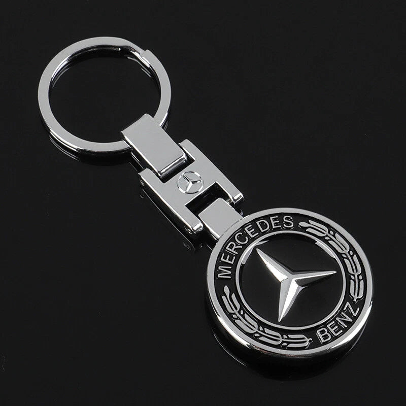 Mercedes-Benz Star Metal Keychain – Premium Wheat Pattern Logo Key Ring | Black Gold, Black Red & Full Red | 90×35mm | 30g