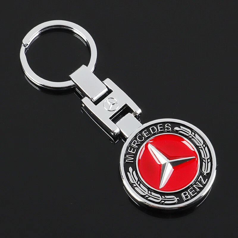 Mercedes-Benz Star Metal Keychain – Premium Wheat Pattern Logo Key Ring | Black Gold, Black Red & Full Red | 90×35mm | 30g